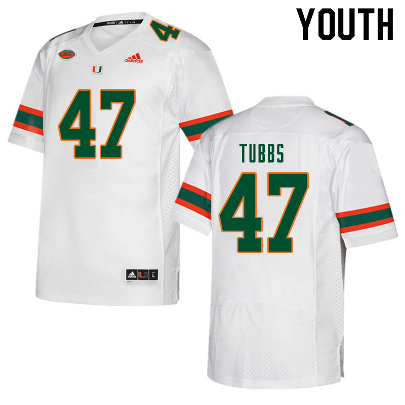 Youth #47 Mykel Tubbs Miami Hurricanes College Football Jerseys Sale-White